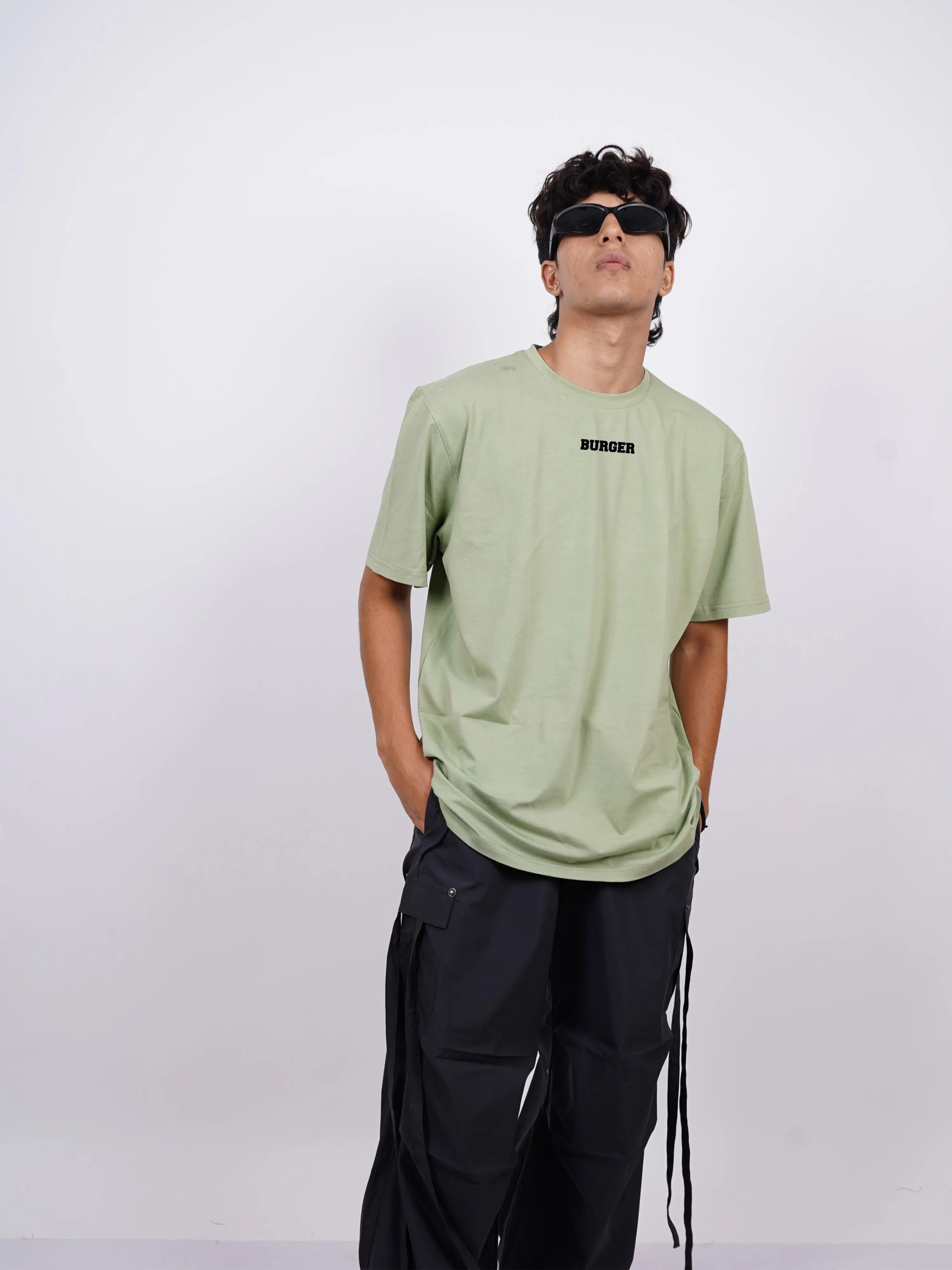 Minimal Burger Logo : Burger Bae Oversized  Tee For Men and Women
