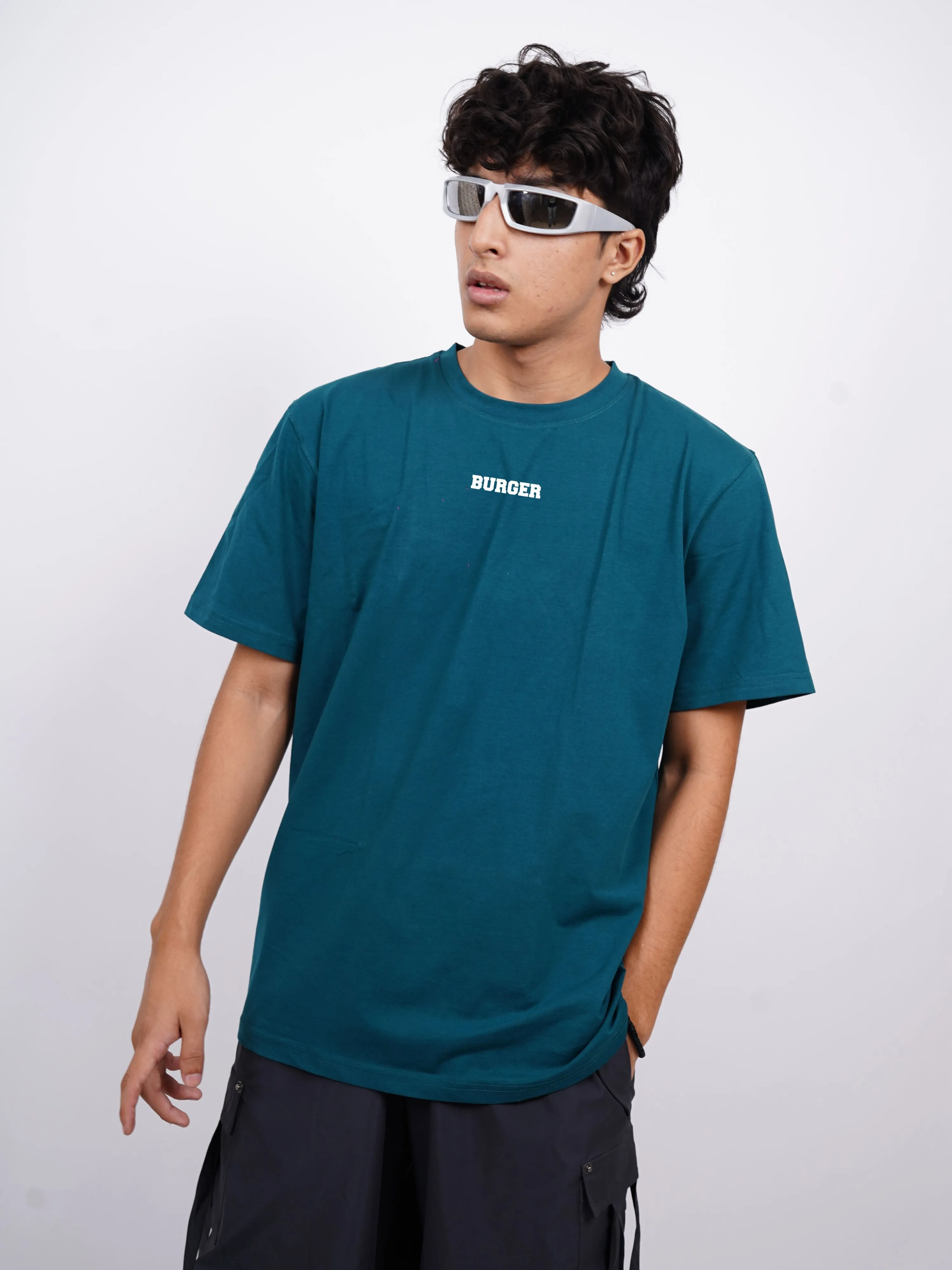 Minimal Burger Logo : Burger Bae Oversized  Tee For Men and Women