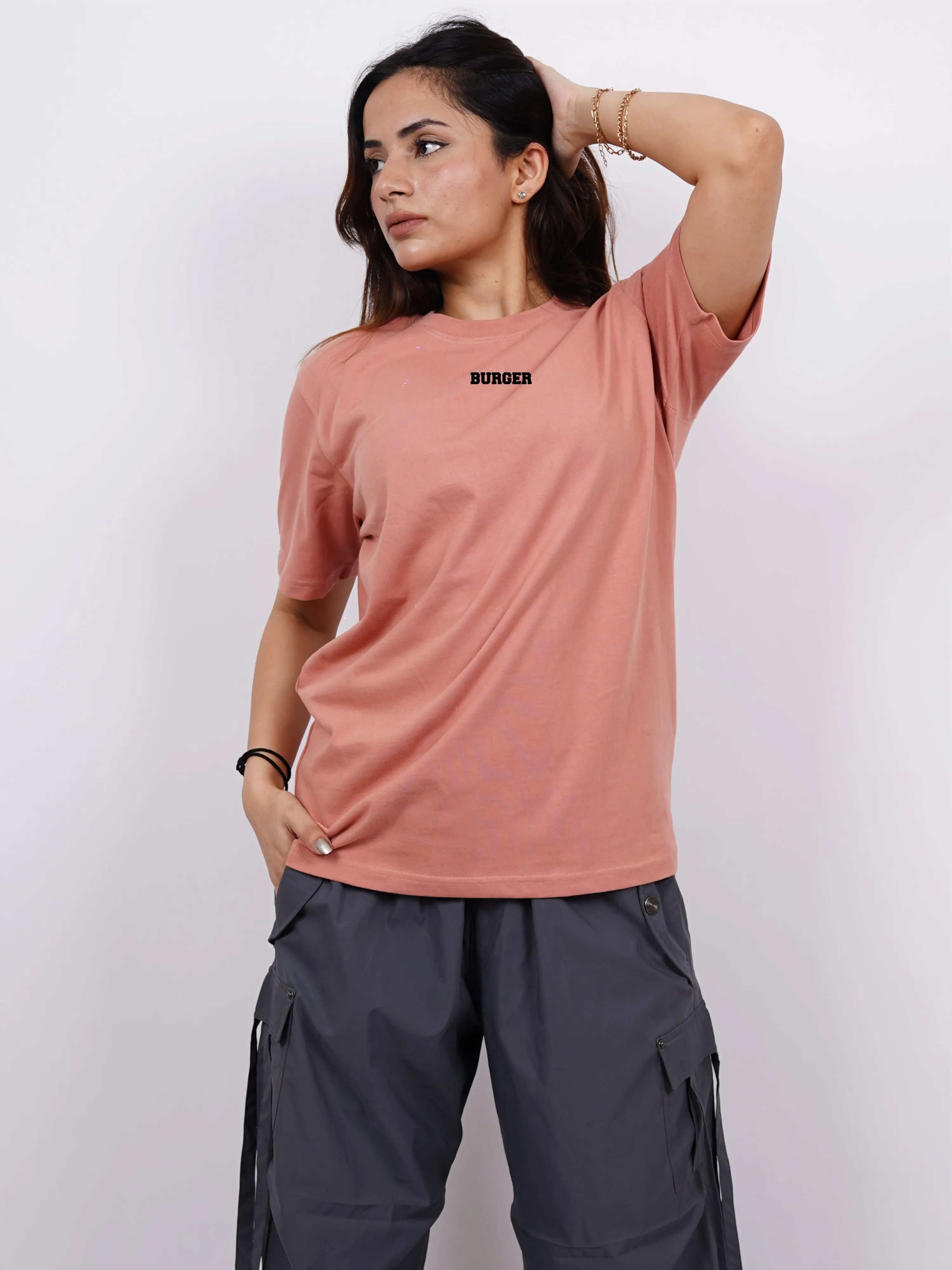Minimal Burger Logo : Burger Bae Oversized  Tee For Men and Women