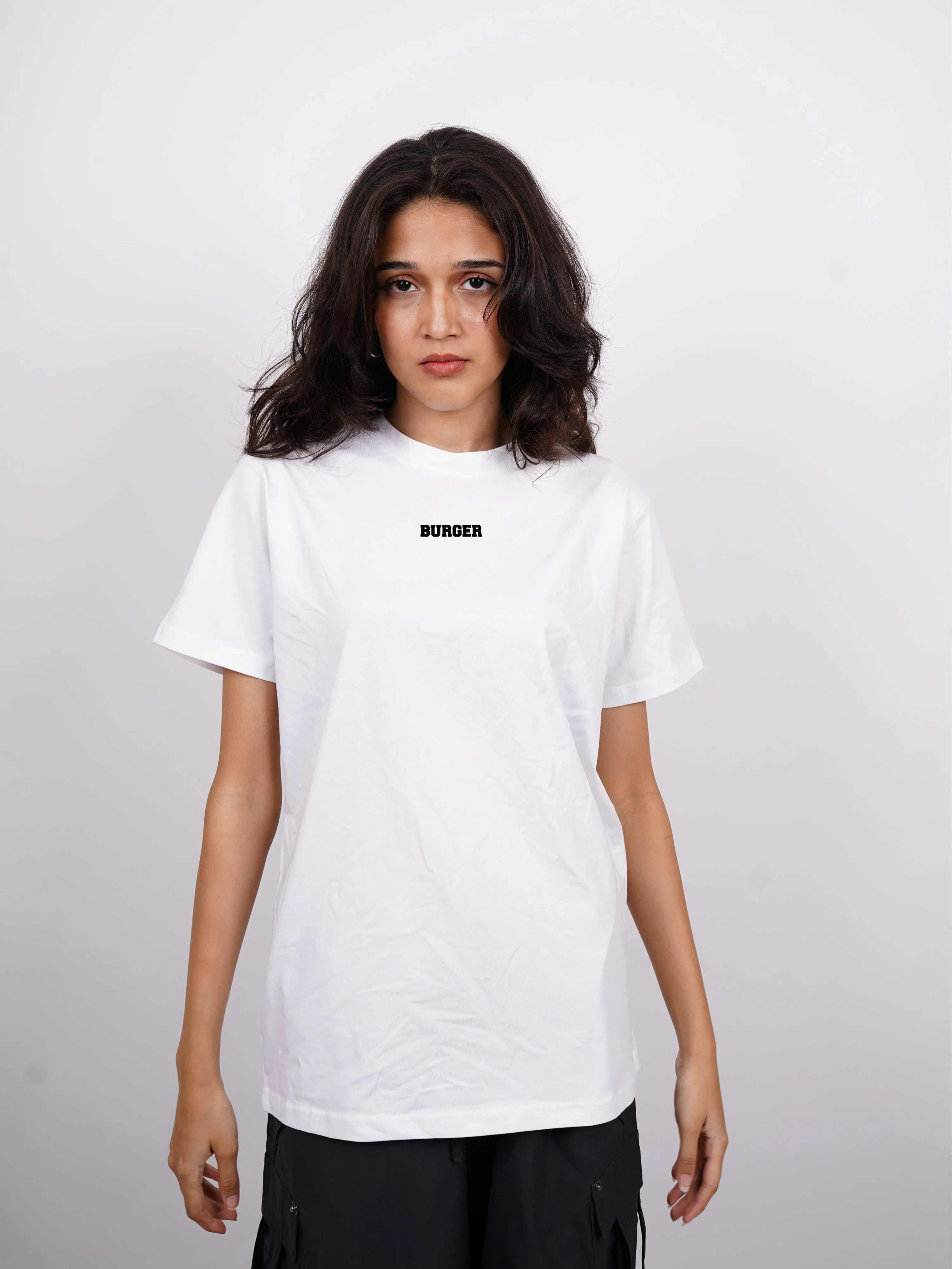 Minimal Burger Logo : Burger Bae Oversized  Tee For Men and Women