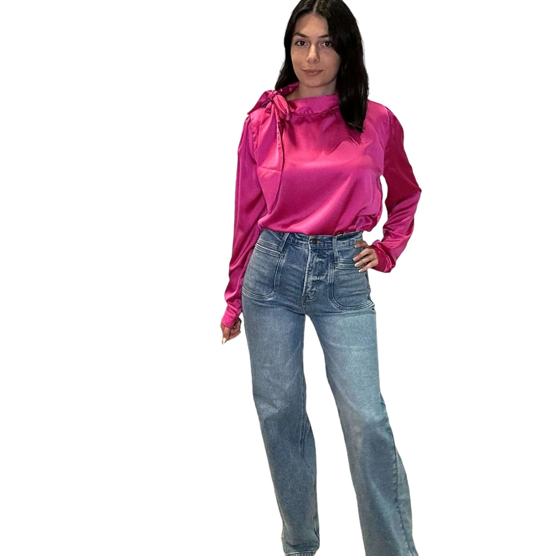 Necktie Blouse - Fuchsia