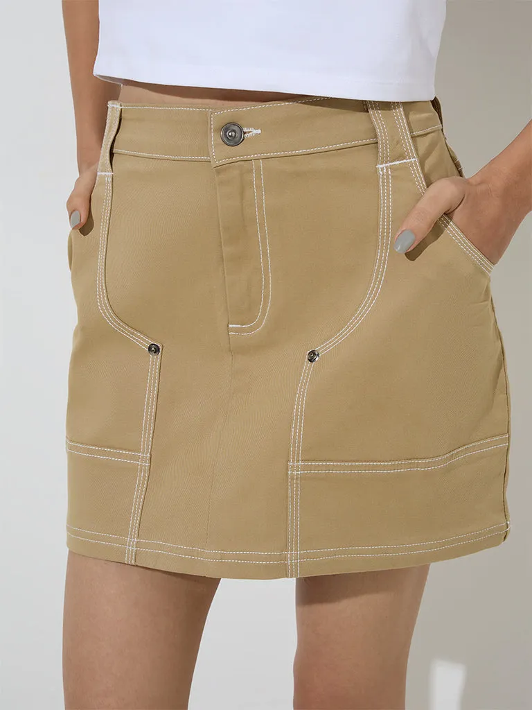 Nuon Taupe High-Rise Cotton-Blend Skirt