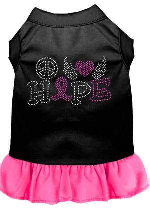 Peace Love Hope Breast Cancer Rhinestone Pet Dress Black With Bright Pink Xs