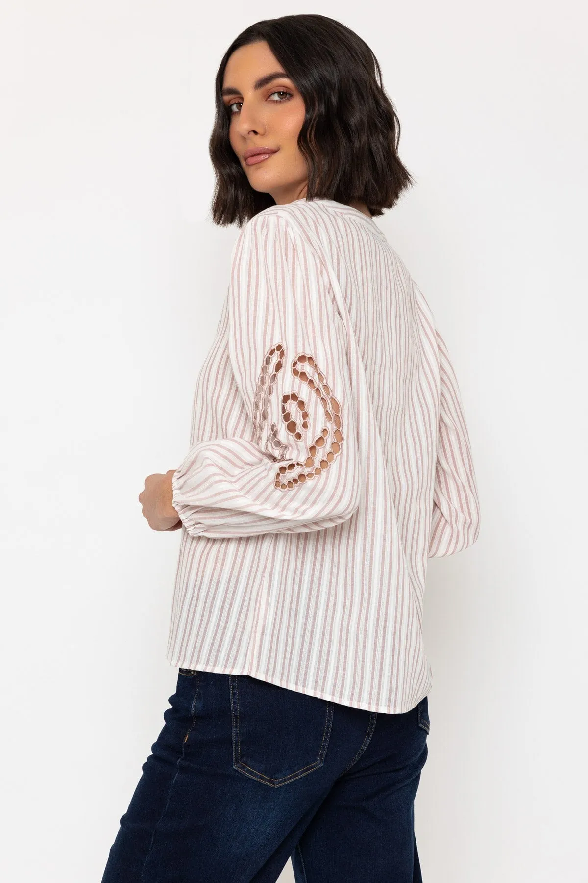 Pink Embroidered Long Sleeve Cotton Top