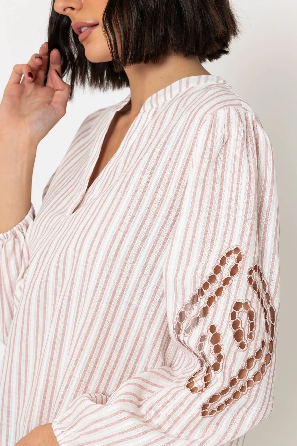 Pink Embroidered Long Sleeve Cotton Top