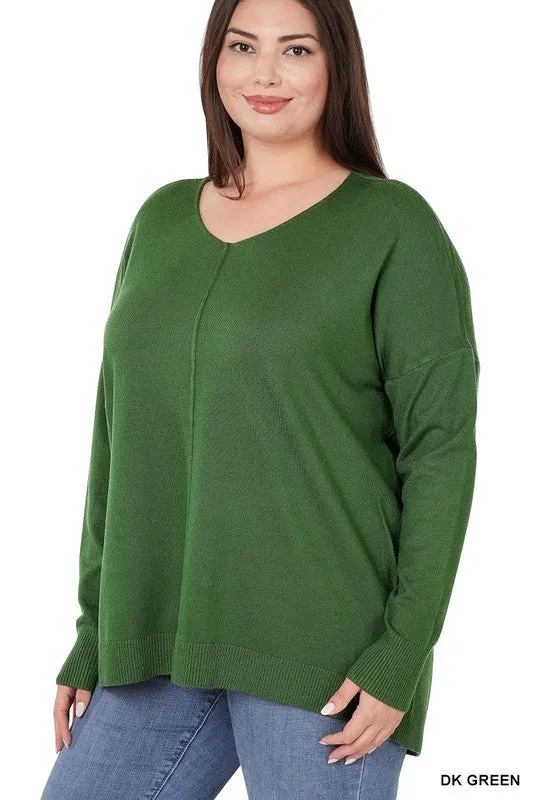 PLUS HI-LOW GARMENT DYED FRONT SEAM SWEATER