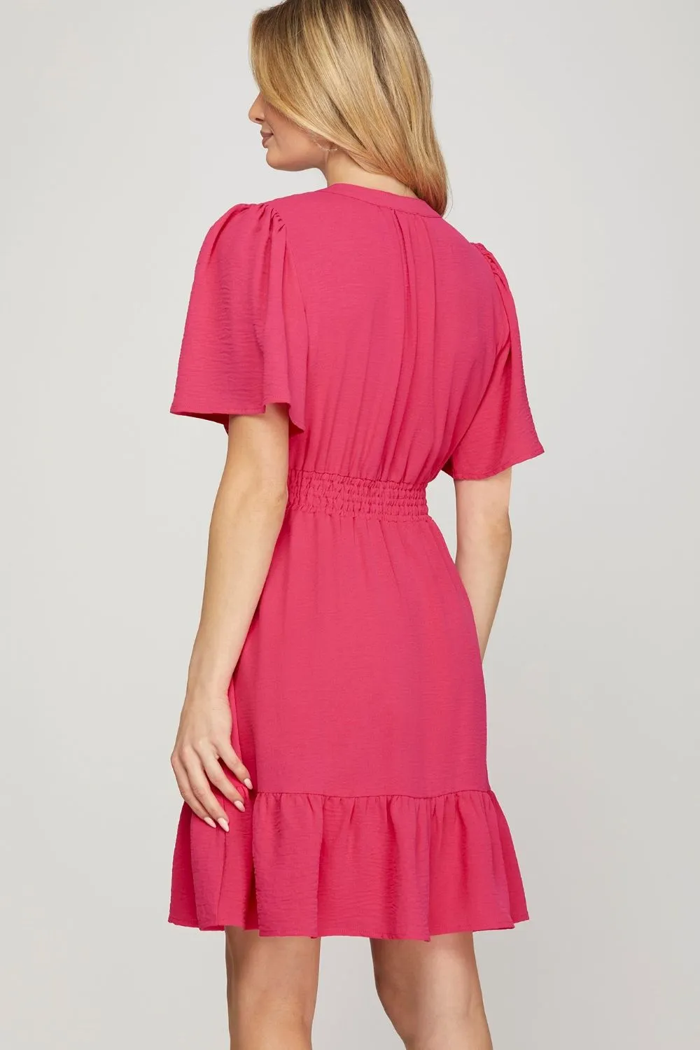 Ruffled Hem Flutter Sleeve Mini Dress