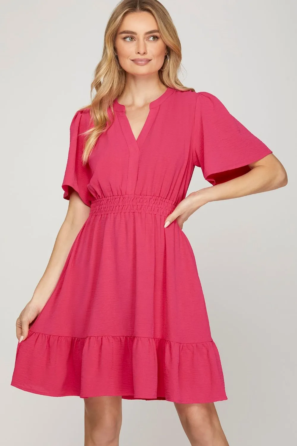 Ruffled Hem Flutter Sleeve Mini Dress
