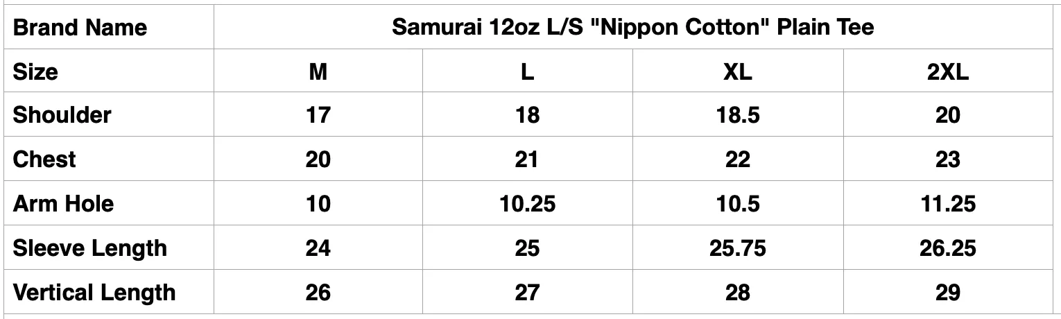 Samurai 12oz "Nippon Cotton" L/S Plain Tee (Kuromame)