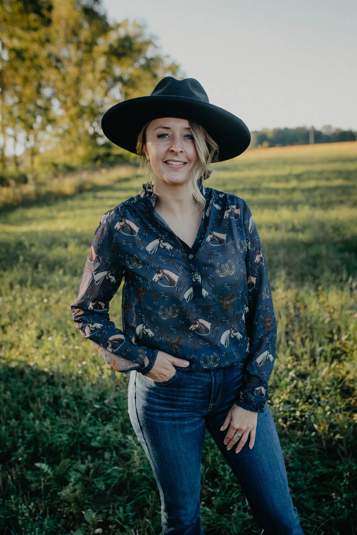 'Saratoga' Horse Blouse by Tasha Polizzi (S, L, XL ONLY)
