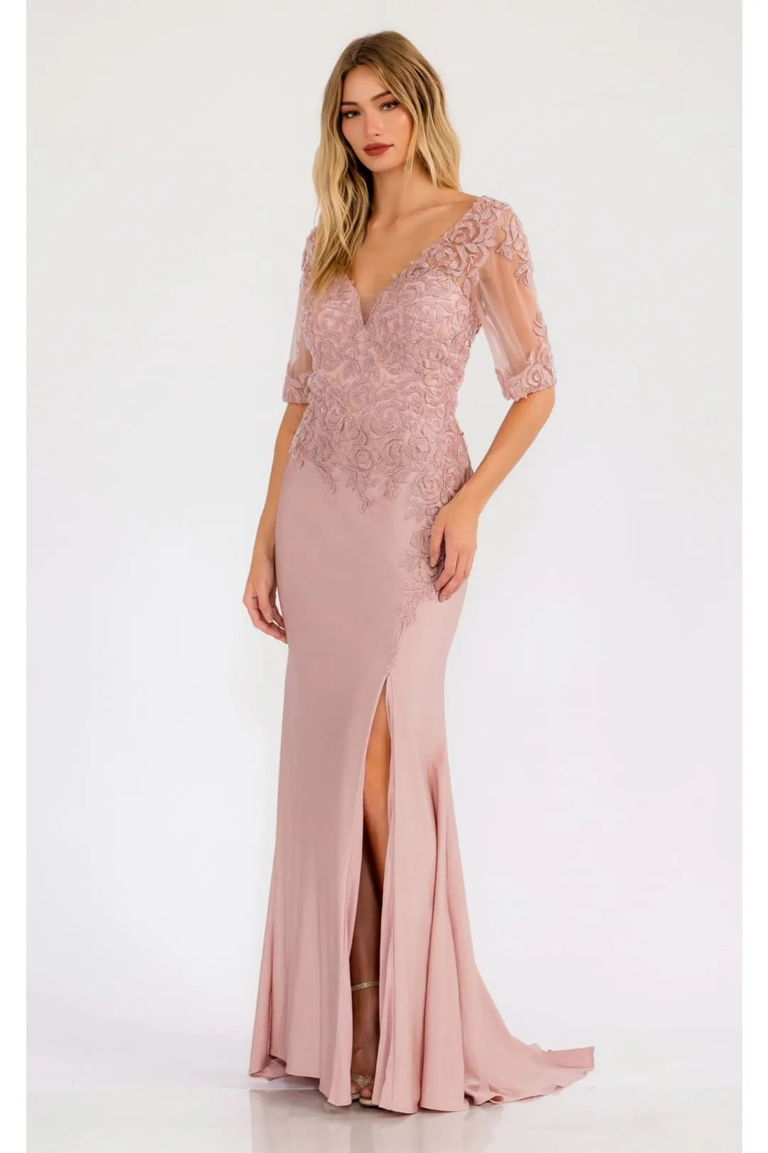 Sheer Short Sleeve Evening  Gown Juliet JTM15L