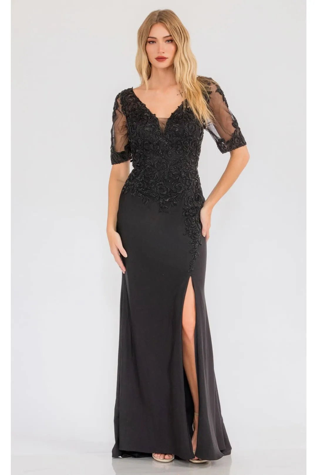 Sheer Short Sleeve Evening  Gown Juliet JTM15L