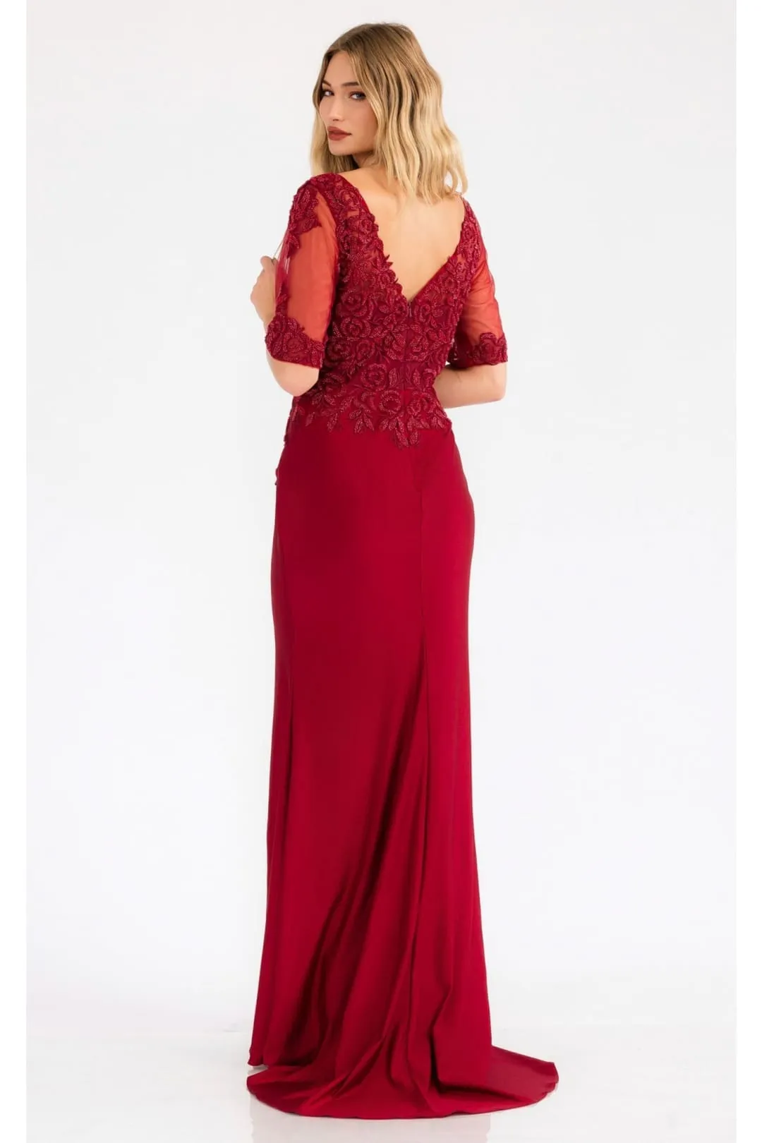 Sheer Short Sleeve Evening  Gown Juliet JTM15L