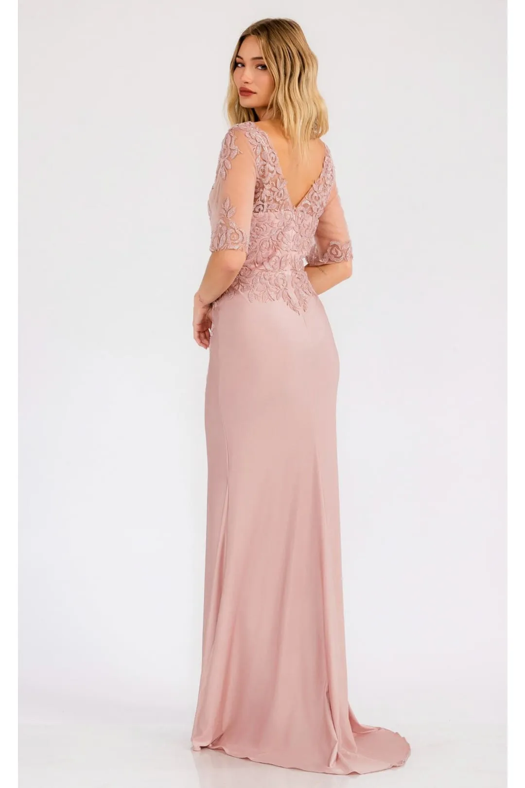 Sheer Short Sleeve Evening  Gown Juliet JTM15L