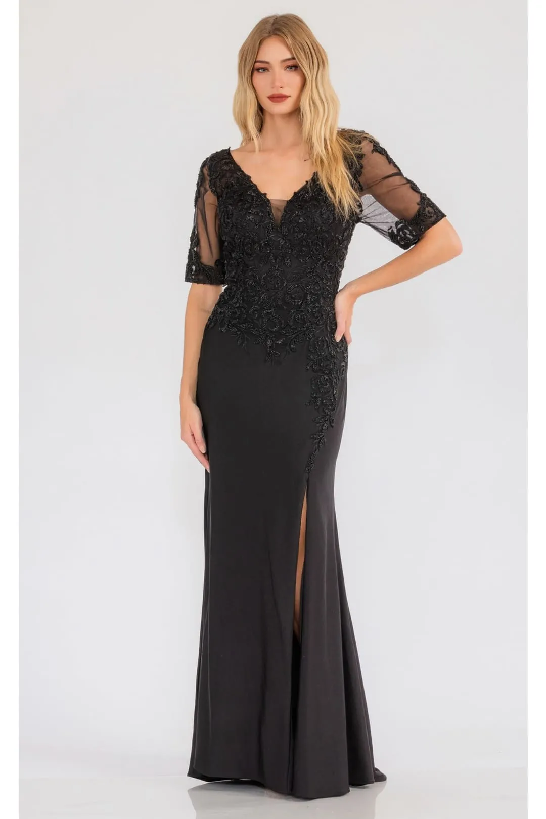 Sheer Short Sleeve Evening  Gown Juliet JTM15L