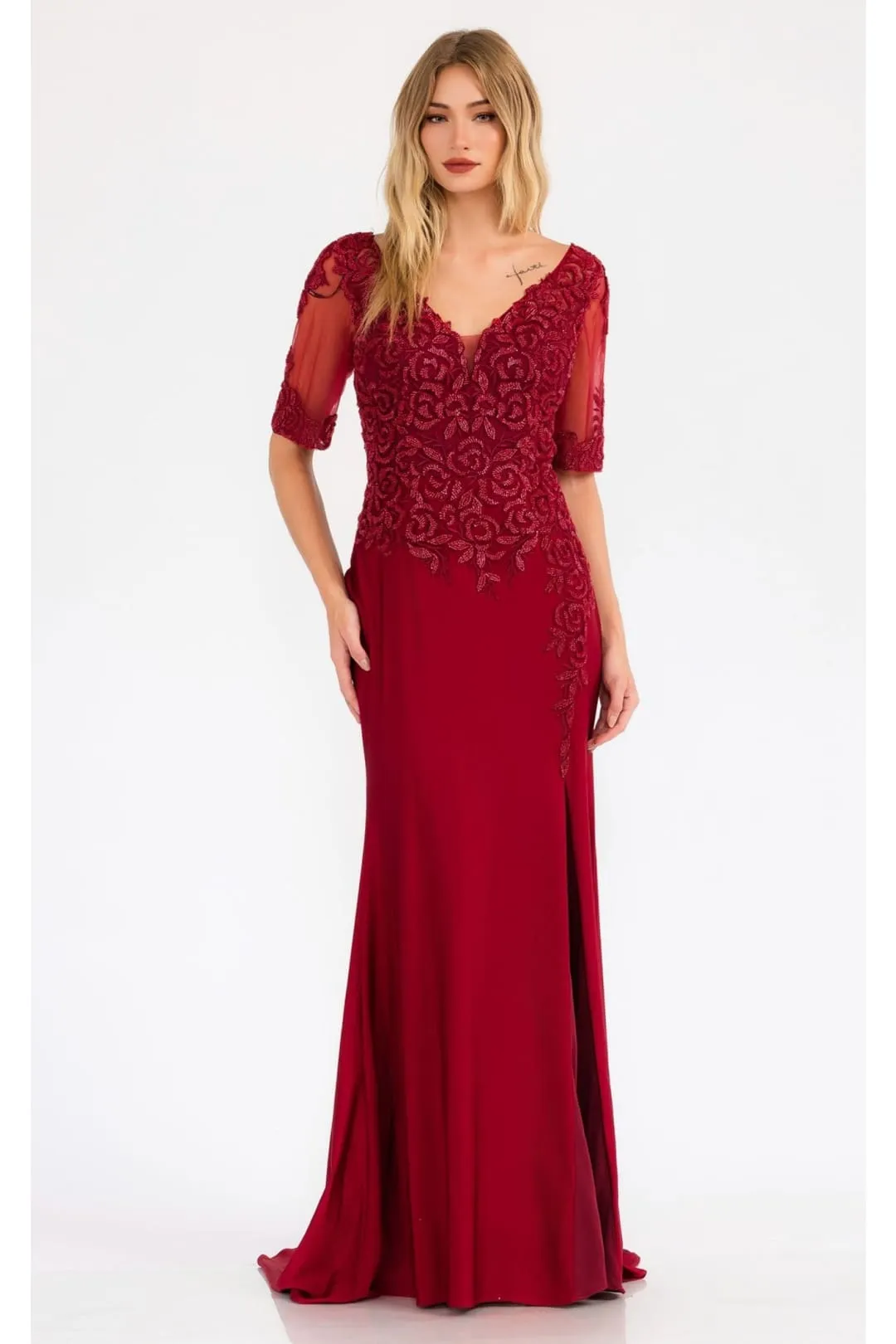 Sheer Short Sleeve Evening  Gown Juliet JTM15L