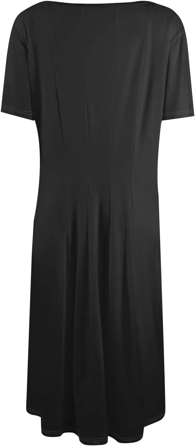 Shirt Dresses for Women Midi Ruched Summer Short Sleeve Crewneck Dress Cocktail A Line Dresses with Side Pocket Dress