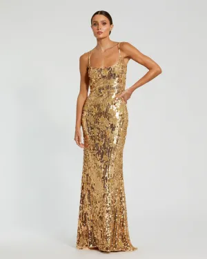 Spaghetti strap sequin embellished criss cross gown - Gold
