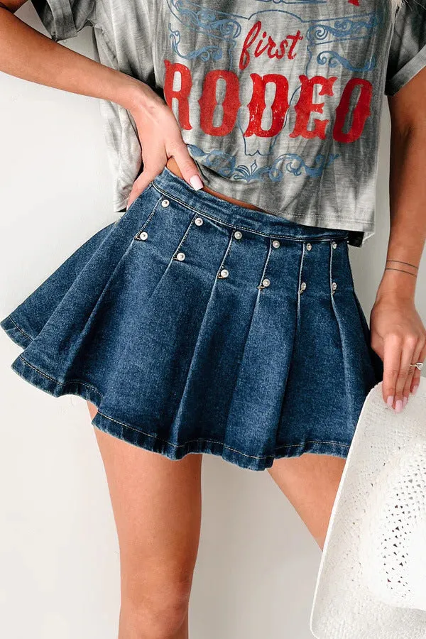 Summer Sexy Rivet Retro Pleated Denim Skirt