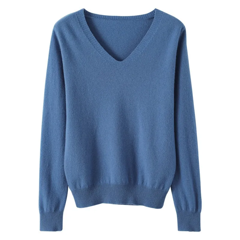 Sweater Knitted Pullovers V-neck Slim Fit Bottoming Shirt Solid Soft Knitwear