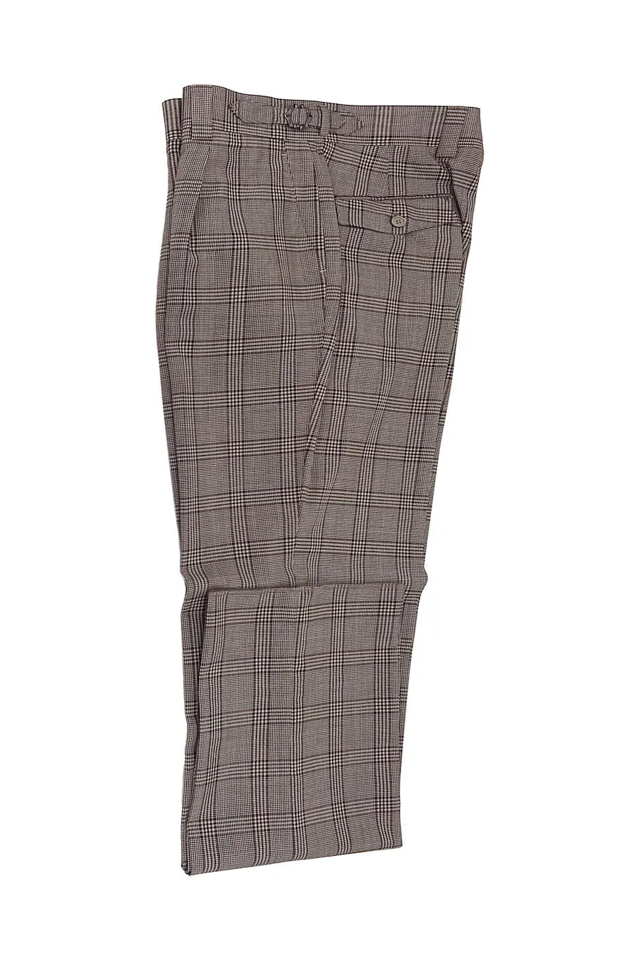 Taupe with Burgundy Windowpane Semi-Wide Leg Wool Marbella Dress Pant by Tiglio Lux