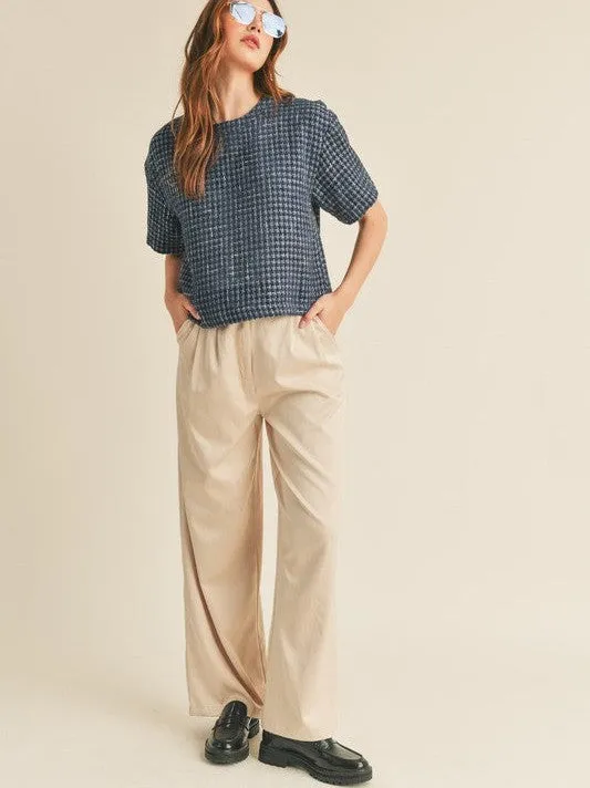 Timeless Fashion Boxy Boucle Top in Navy Blue