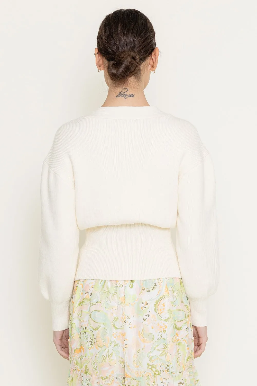 Tonya Cream V-Neck Sculpture Button Cardigan