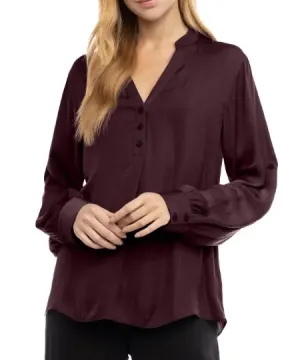 V-Neck Long Sleeve Blouse - Sangria - FINAL SALE