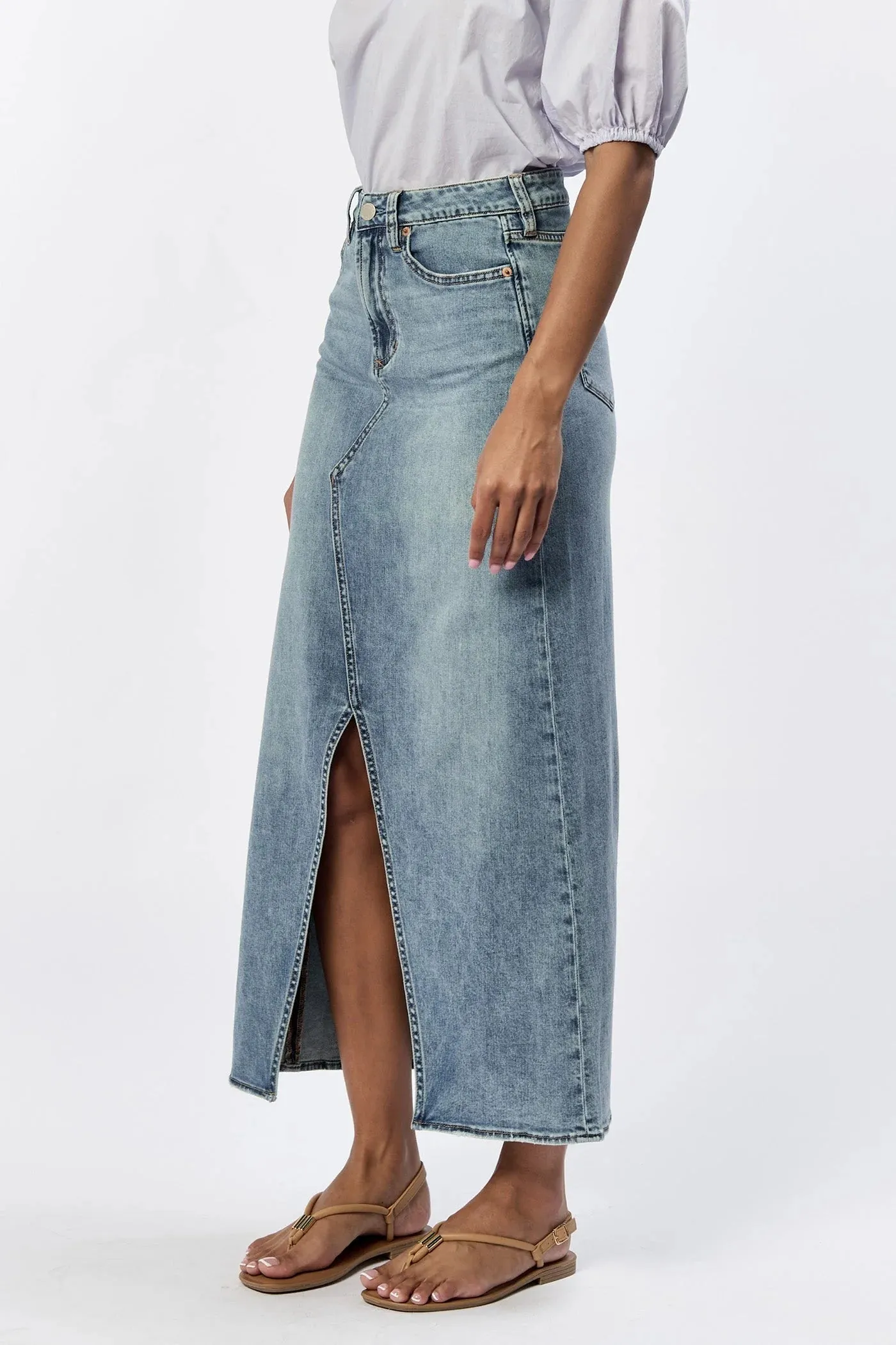 Vianna Clean Hem Front Slit Denim Skirt