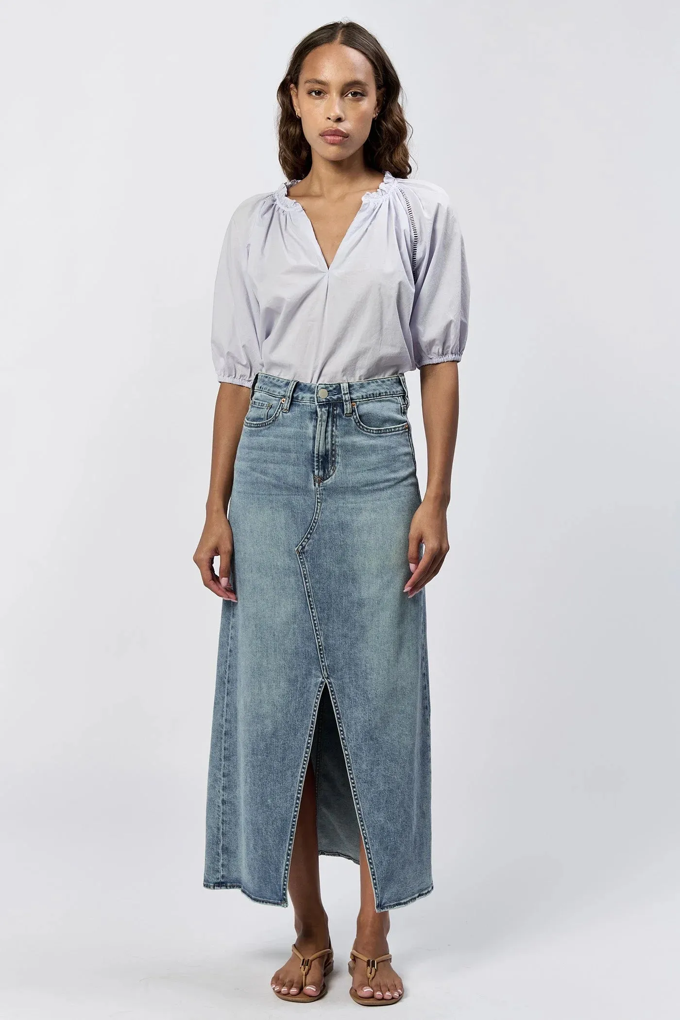 Vianna Clean Hem Front Slit Denim Skirt