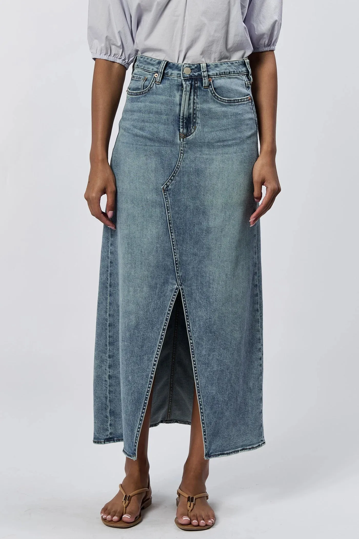 Vianna Clean Hem Front Slit Denim Skirt