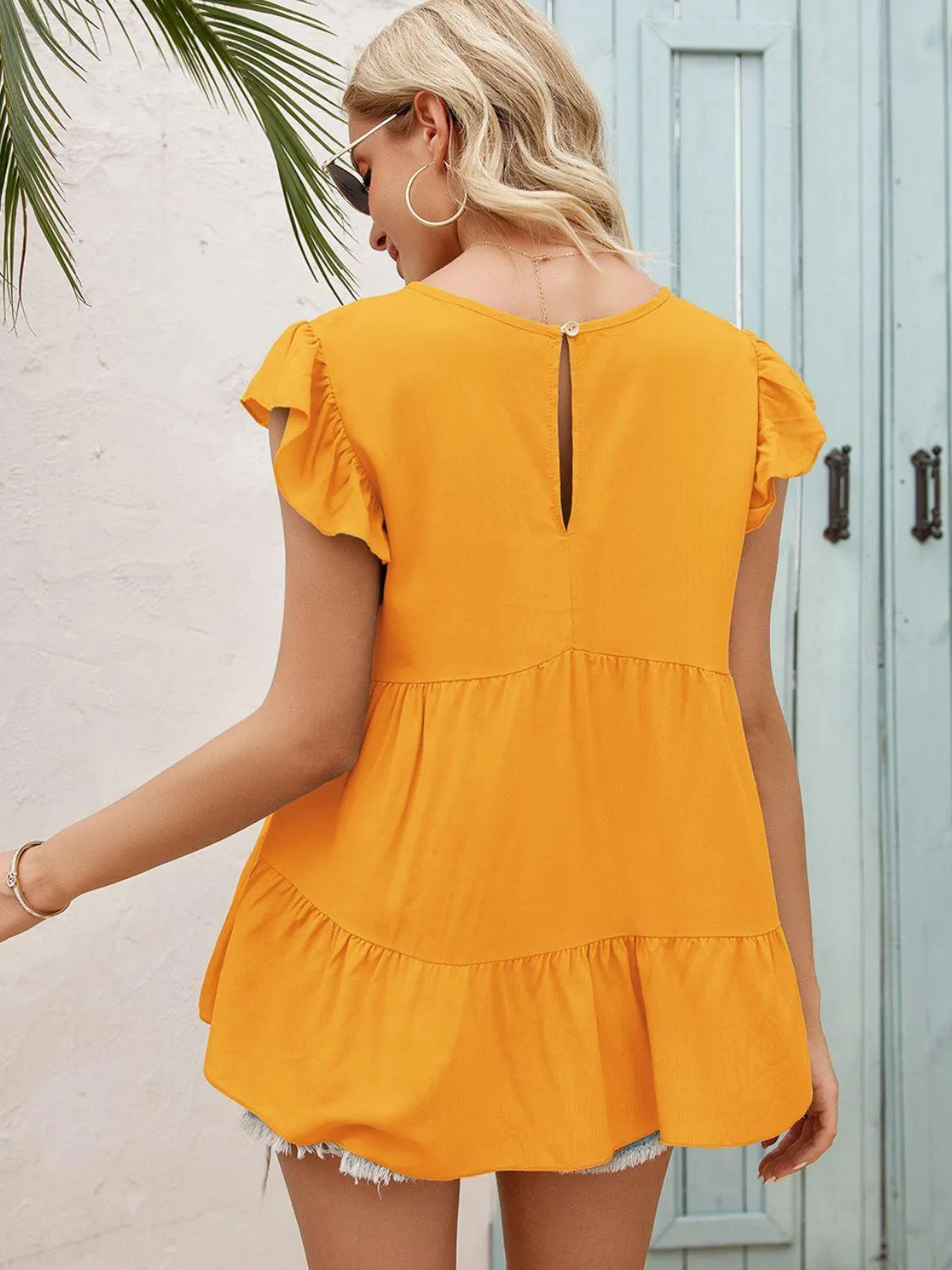 Weekend In Style Flutter Sleeve Tiered Blouse