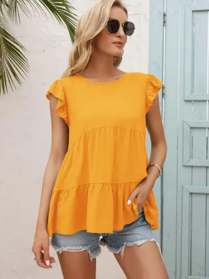 Weekend In Style Flutter Sleeve Tiered Blouse