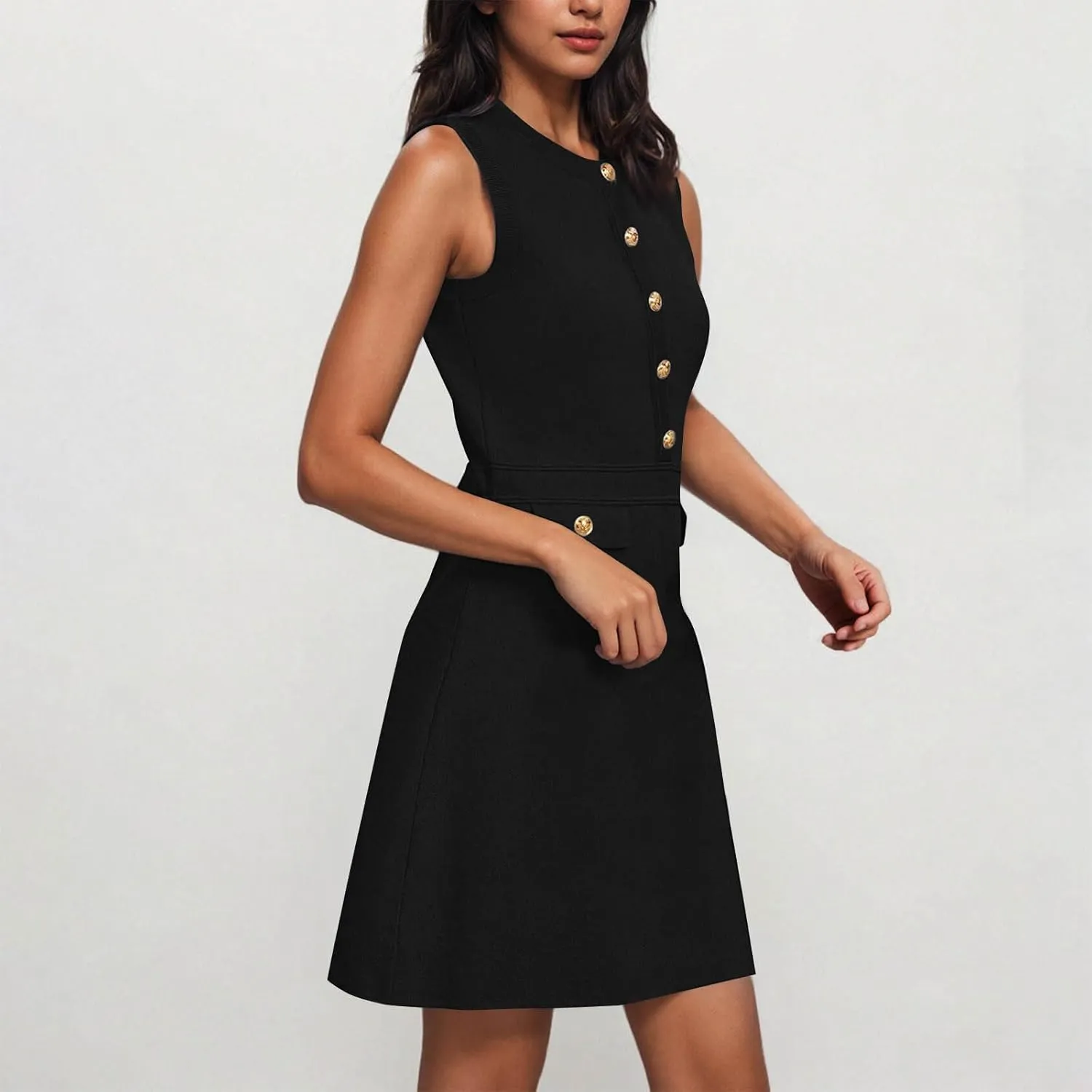Women's Sleeveless A-Line Dress 2025 Summer Button Elegant Mini Dresses Slim Wear to Work Business Office Dress