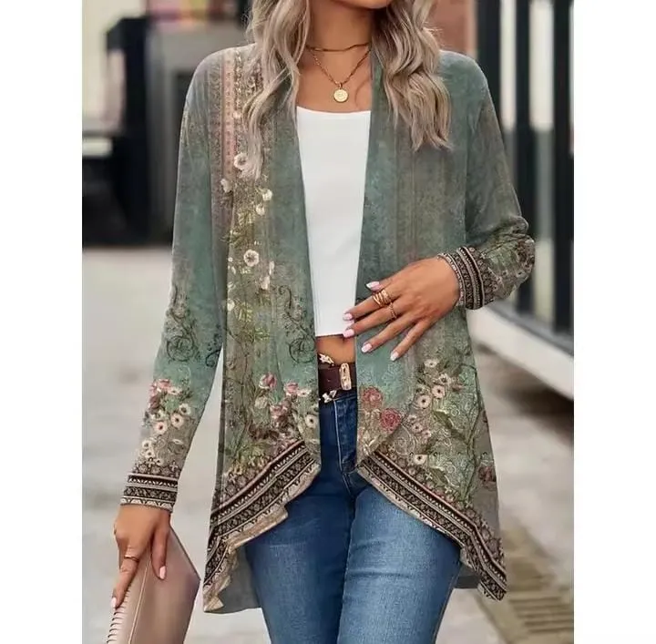 Women's Turn Down Collar Jacket, Jackets Print Jackets, Loose Thin Casual Blouse, Stylish Elegant Coats    B219814