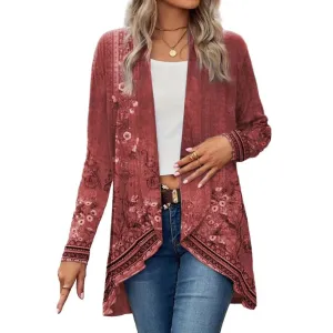 Women's Turn Down Collar Jacket, Jackets Print Jackets, Loose Thin Casual Blouse, Stylish Elegant Coats    B219814