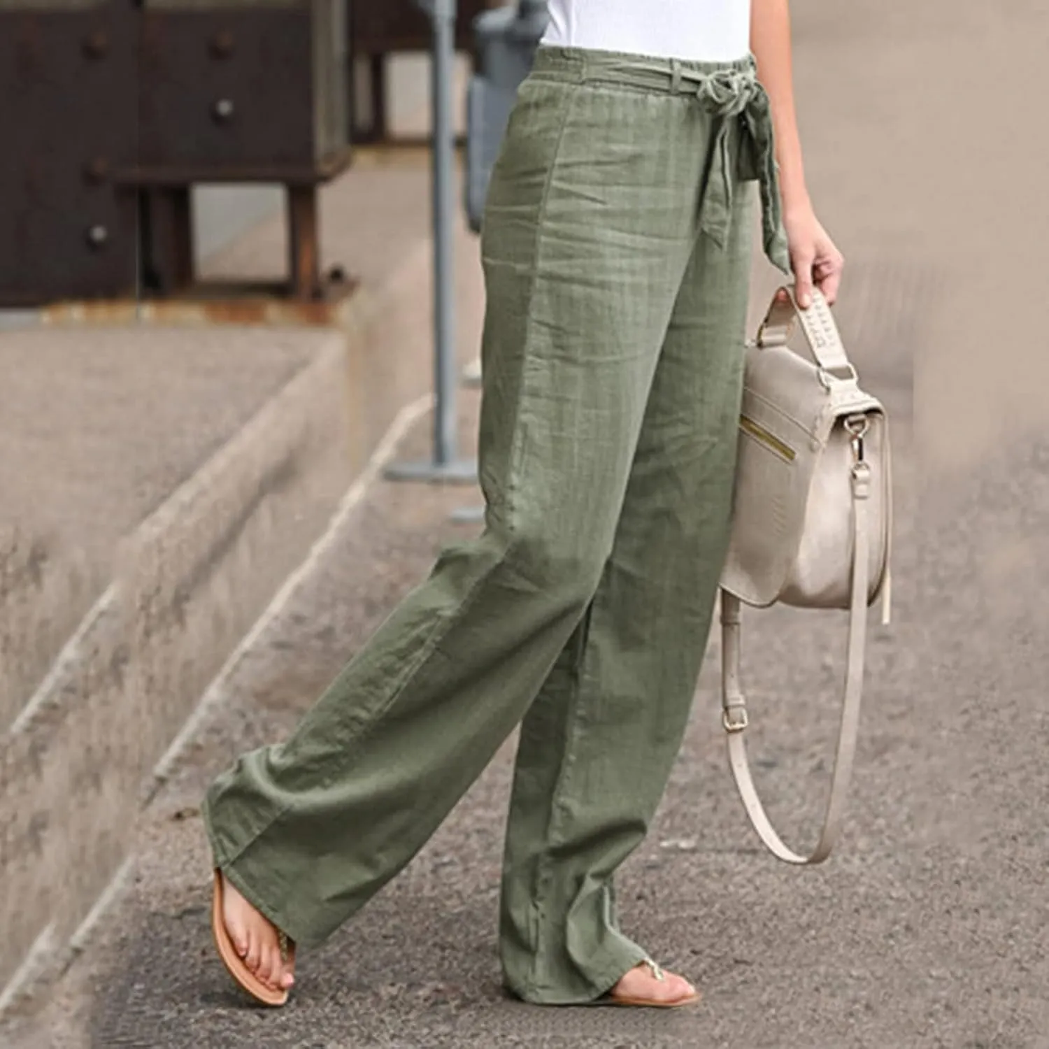 Women's Wide Leg Sweatpants Winter Tailored Sports Palazzo with Pockets Straight Leg Elastic Waist