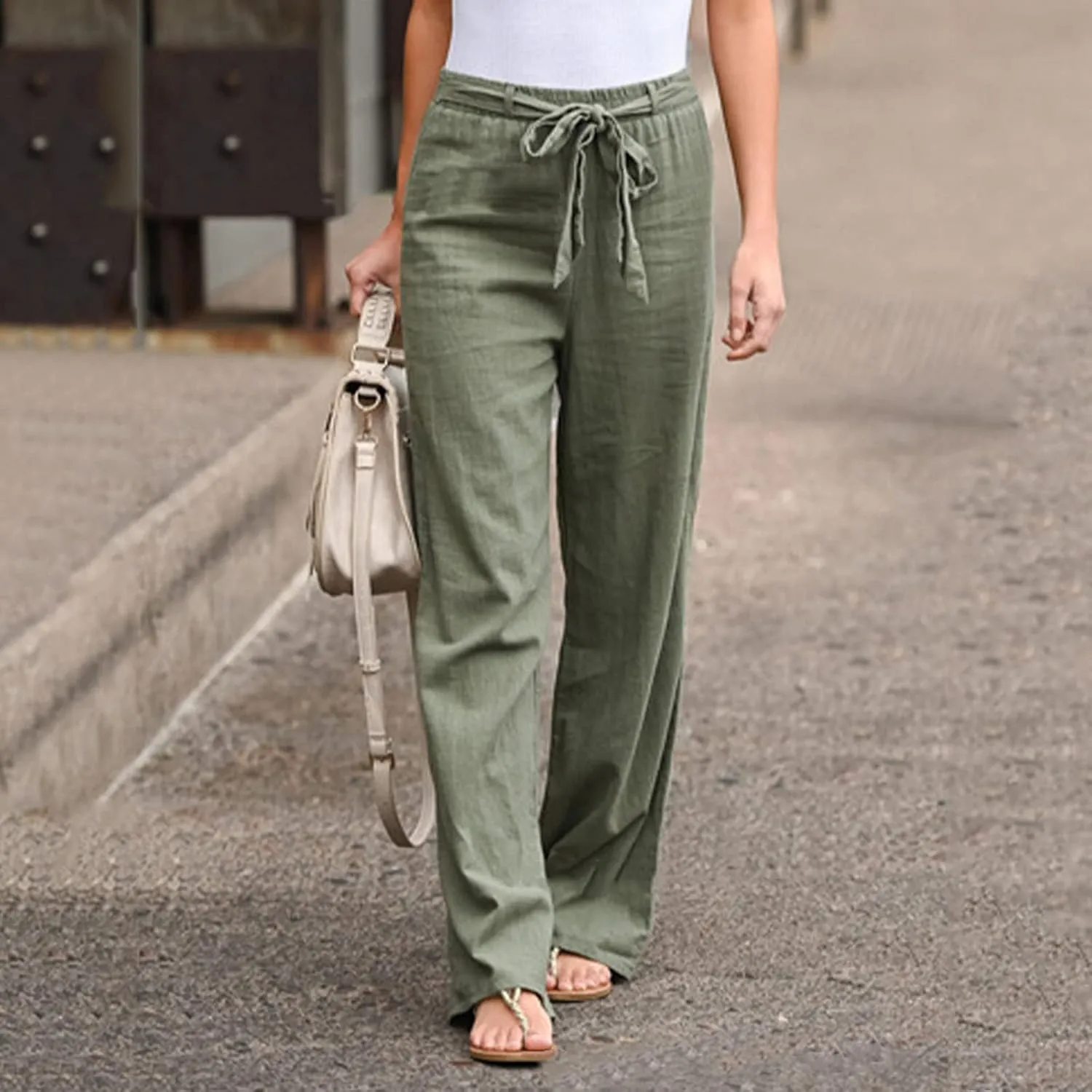 Women's Wide Leg Sweatpants Winter Tailored Sports Palazzo with Pockets Straight Leg Elastic Waist