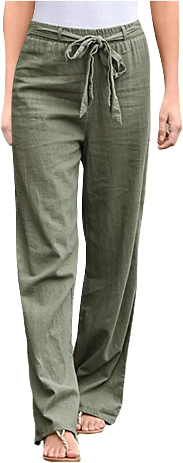Women's Wide Leg Sweatpants Winter Tailored Sports Palazzo with Pockets Straight Leg Elastic Waist